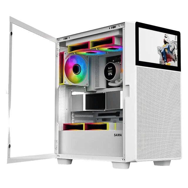 SAMA V Play 4367 Mid-Tower ATX Case White with 7-inch LCD Monitor - 5