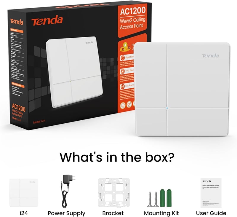 Tenda W12 AC1200 Dual-Band Gigabit In-Wall Access Point - 5