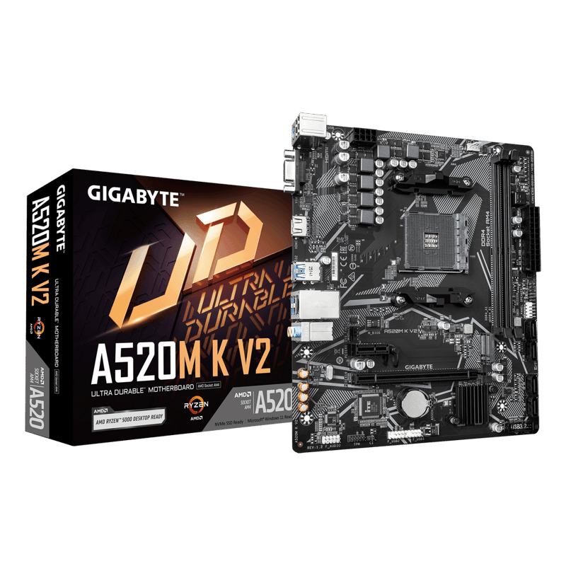 لوحة أم جيجابايت GIGABYTE A520M K V2 بمقبس AMD AM4 ودعم ذاكرة DDR4 بحجم mATX - 1