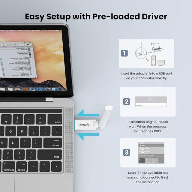 محول USB Tenda U2 AX300 Wi-Fi 6 High Gain - 4
