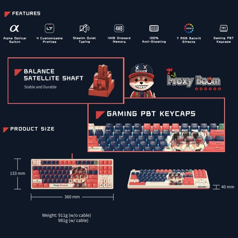 Bloody x Savage Impact AT87 Alpha Optical Switch Performance Keyboard - Adjustable Actuation Point, Gaming PBT Keycaps, Stealth Quiet Typing, TKL - Proxy Boom - 11
