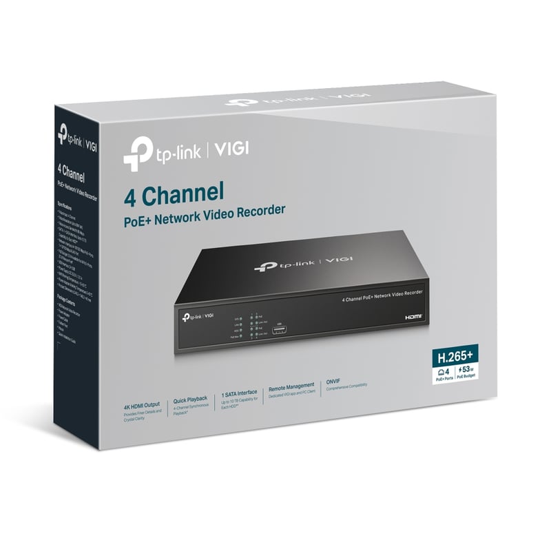 مسجل فيديو شبكي TP-Link VIGI NVR1004H-4P بـ 4 قنوات PoE+ - 2
