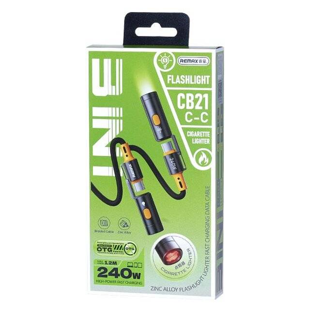 اكسسوار Remax CB21 240W مقبس ولايت سيجارة مع فلاش لايت، كيبل Type-C إلى Type-C 1.2m أسود - 4