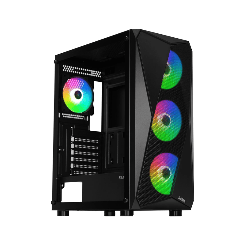 SAMA 3313 Mid-Tower ATX Case Black Tempered Glass with 4 ARGB Fans - 2