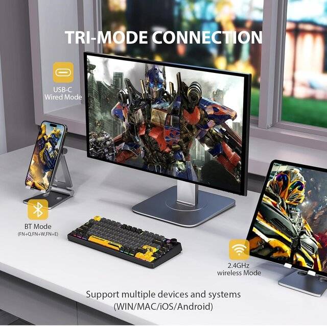 كيبورد Transformers TF-GK03 75% ميكانيكي قابل للتبديل ثنائي الوضع RGB أسود - 3