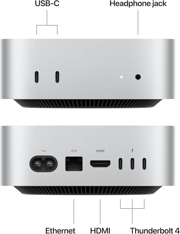 Apple Mac Mini (2024) M4 Chip (10-core CPU, 10-core GPU), 16GB RAM, 256GB SSD - Silver - 3