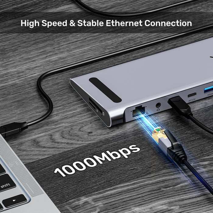 محول UNITEK UHB15 USB-C تريبل 4K KVM دوكينج ستيشن 100W PD - 12