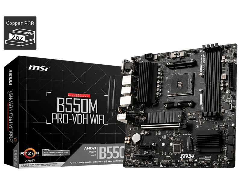 MSI B550M PRO-VDH WIFI AM4 Micro-ATX DDR4 Motherboard - 1