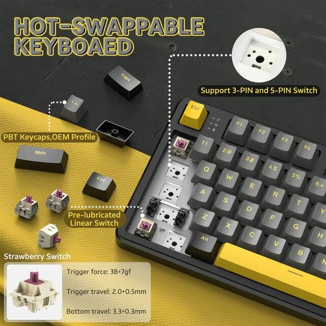 كيبورد Attack Shark X87 80% TKL ميكانيكي لاسلكي RGB أسود - 3