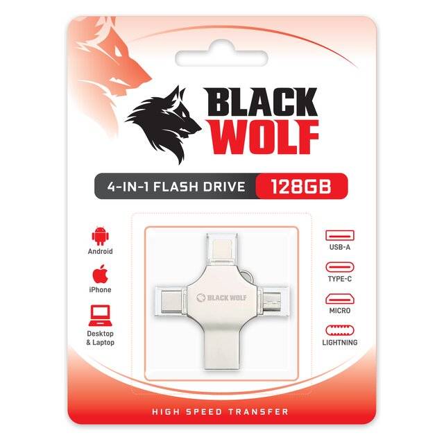 Black Wolf 4-in-1 Flash Drive 128GB USB-A - 2
