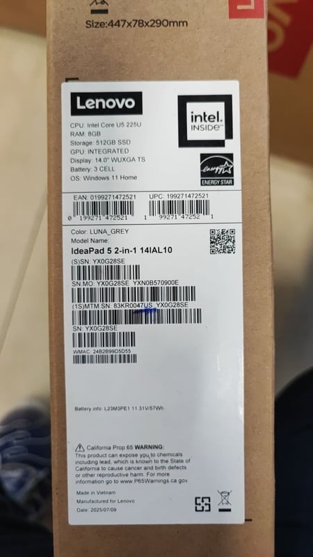 Lenovo IdeaPad 5 14IAL10 - (47US) Intel Core Ultra 5-225U, RAM 8GB, SSD 512GB, Intel Graphics™, 14.0 WUXGA IPS Touch, Luna Gray - 7