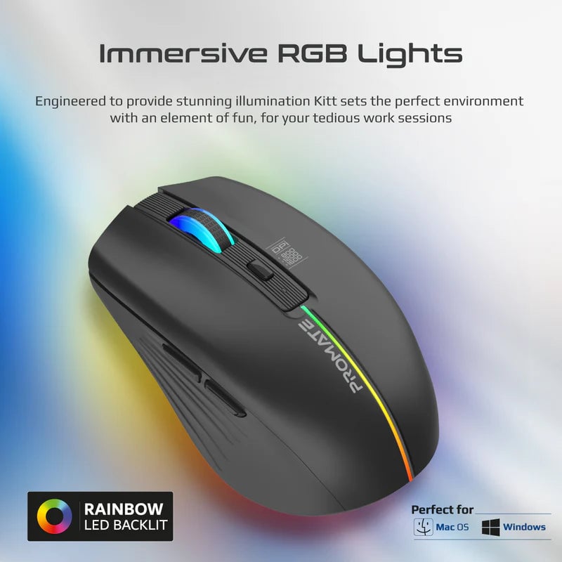 Promate Kitt Wireless Ergonomic Optical Mouse LED Rainbow - 3