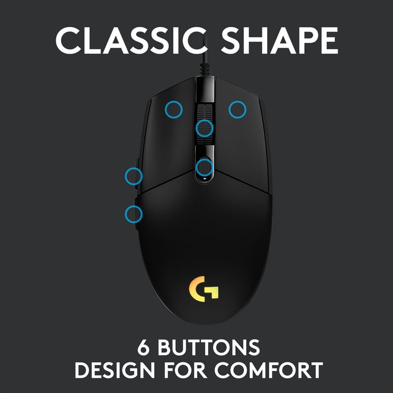 ماوس Logitech G203 8000 DPI سلكي RGB أسود - 15