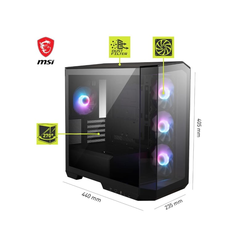 MSI MAG PANO M100R PZ Micro-Tower Black Tempered Glass Case - 2
