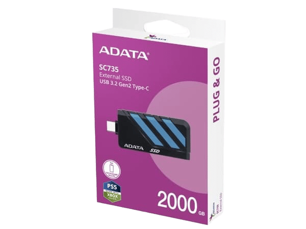 ADATA SC735 2TB USB-C Portable External SSD Blue - 7