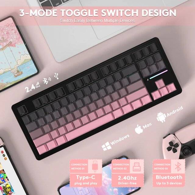 كيبورد Attack Shark M87 Pro V2 TKL ميكانيكي Tri-Mode لاسلكي RGB أسود - 4