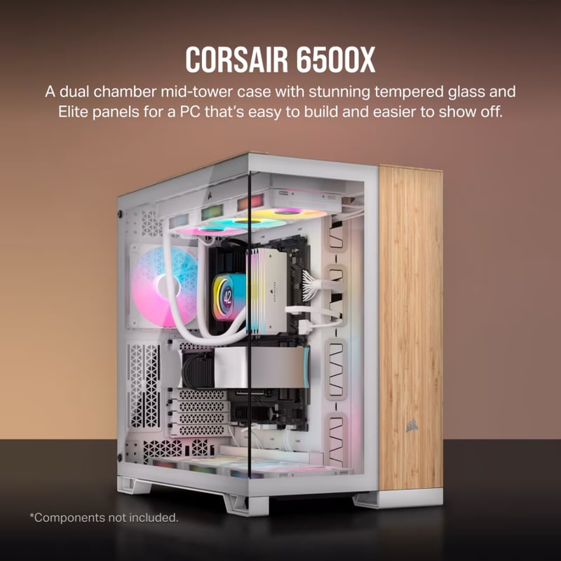 كيس Corsair 6500X Mid-Tower زجاج مقسى RGB خشب الخيزران - 4