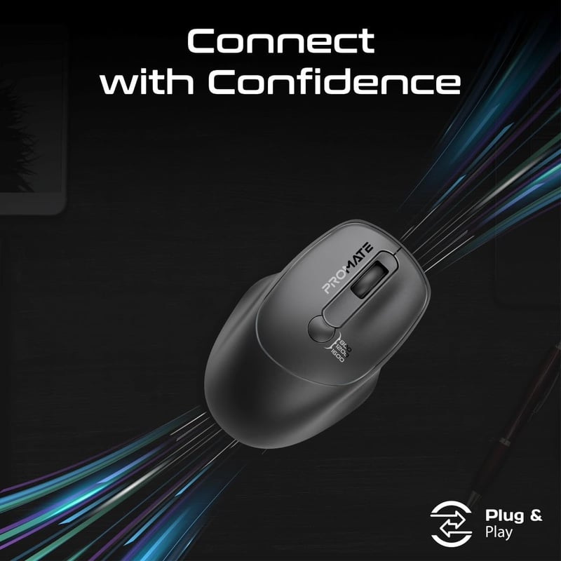 Promate EZGrip Wireless Mouse 1600 DPI Ergonomic Ambidextrous - 2