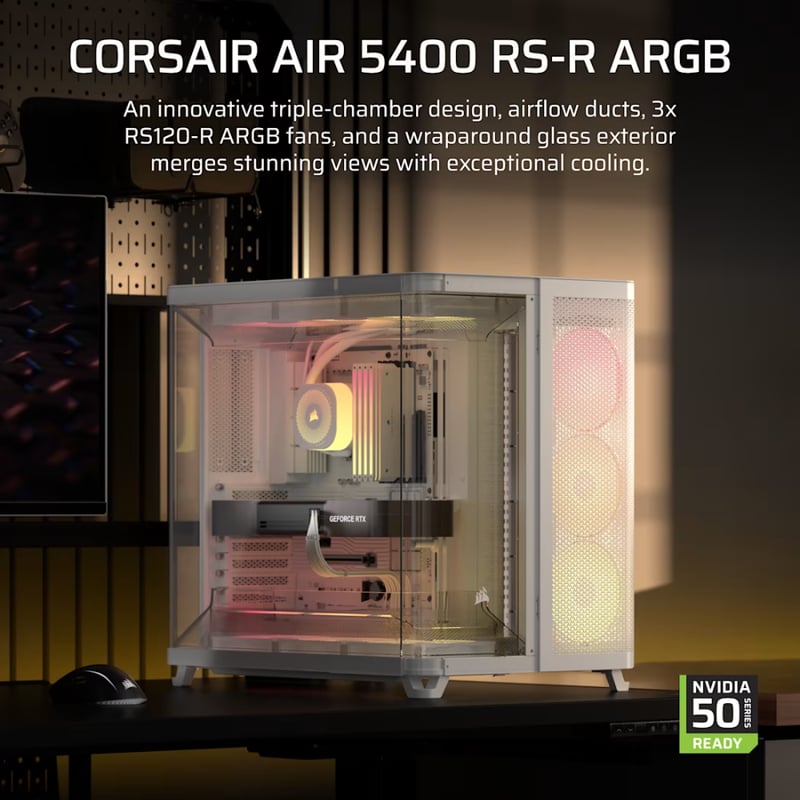 كيس Corsair 5400 RS-R Mid-Tower أبيض زجاجي مقوى ARGB - 3