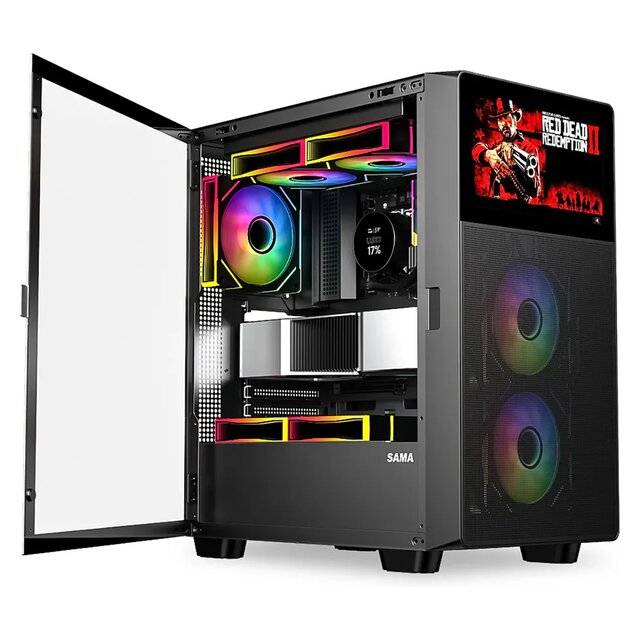 كيس Sama V-Play Mid-Tower ATX أسود زجاج مقوى RGB - 1