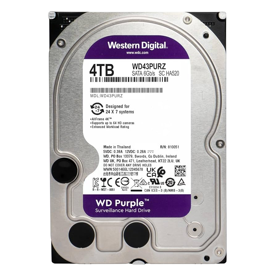 Western Digital Purple 4TB SATA 3.5in Internal HDD - 1