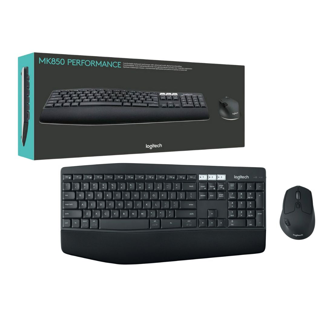 Logitech MK850 Full-Size Wireless Keyboard and Mouse Combo Black - 1