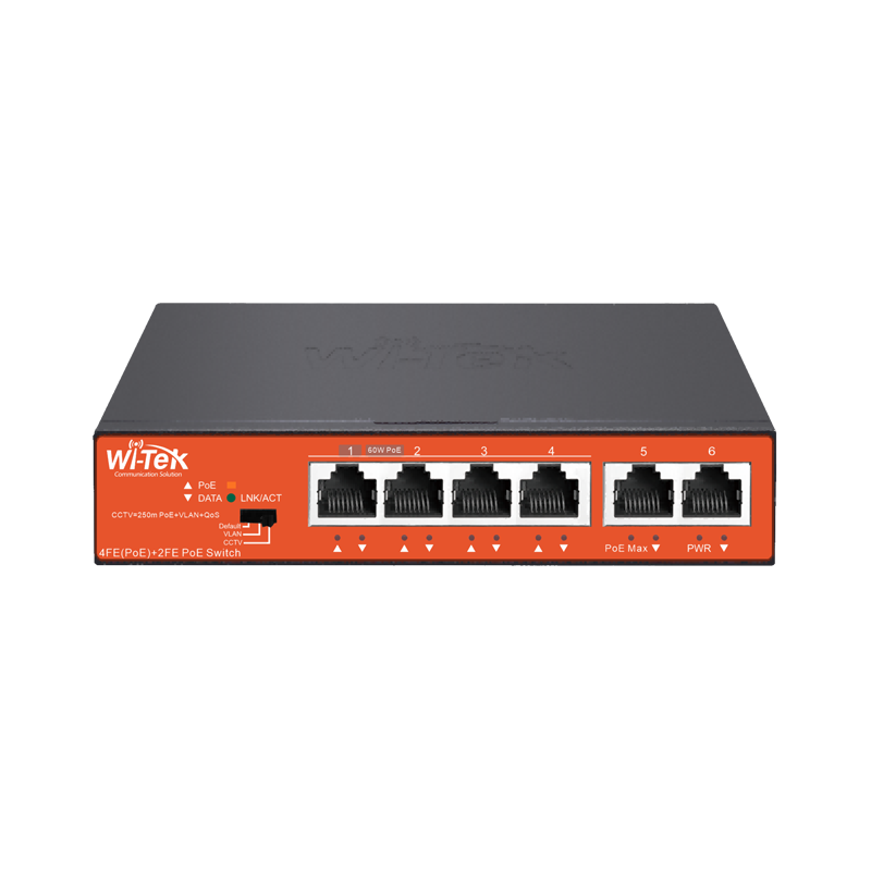 Wi-Tek WI-PS205(V4) 4-Port PoE Switch with 60W Hi-PoE and Extend Mode - 1
