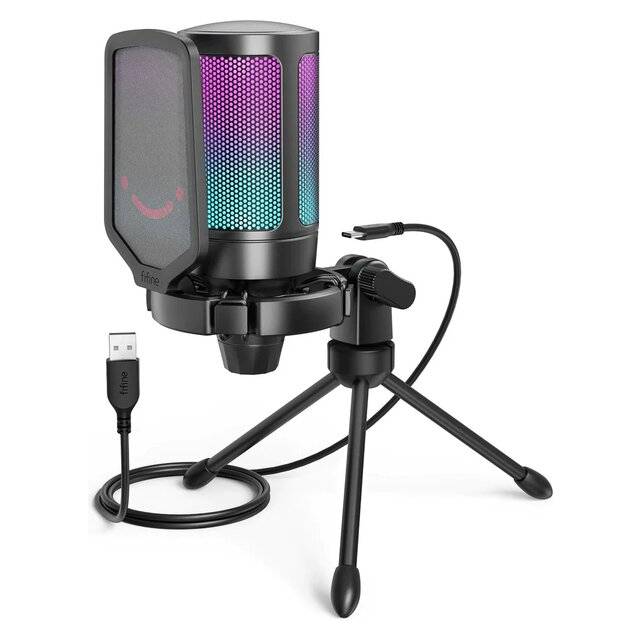 Fifine AmpliGame A6V USB-C Condenser Microphone RGB Black - 1