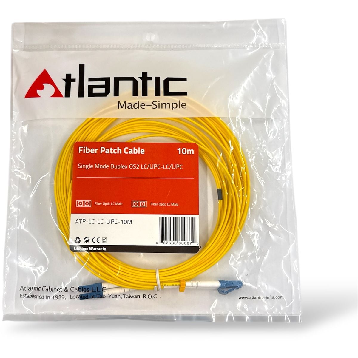 كيبل Atlantic Fiber Optic Patch Cord LC إلى LC Single Mode OS2 Duplex 10m - 1