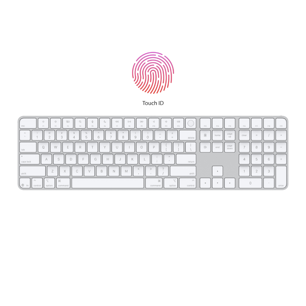 كيبورد Apple Magic Full-Size بلوتوث مع Touch ID ولوحة أرقام أبيض - 1
