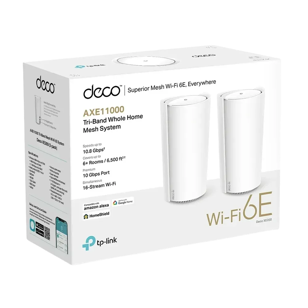 TP-Link Deco XE200 AXE11000 2-Pack Mesh WiFi 6E Tri-Band System - 1