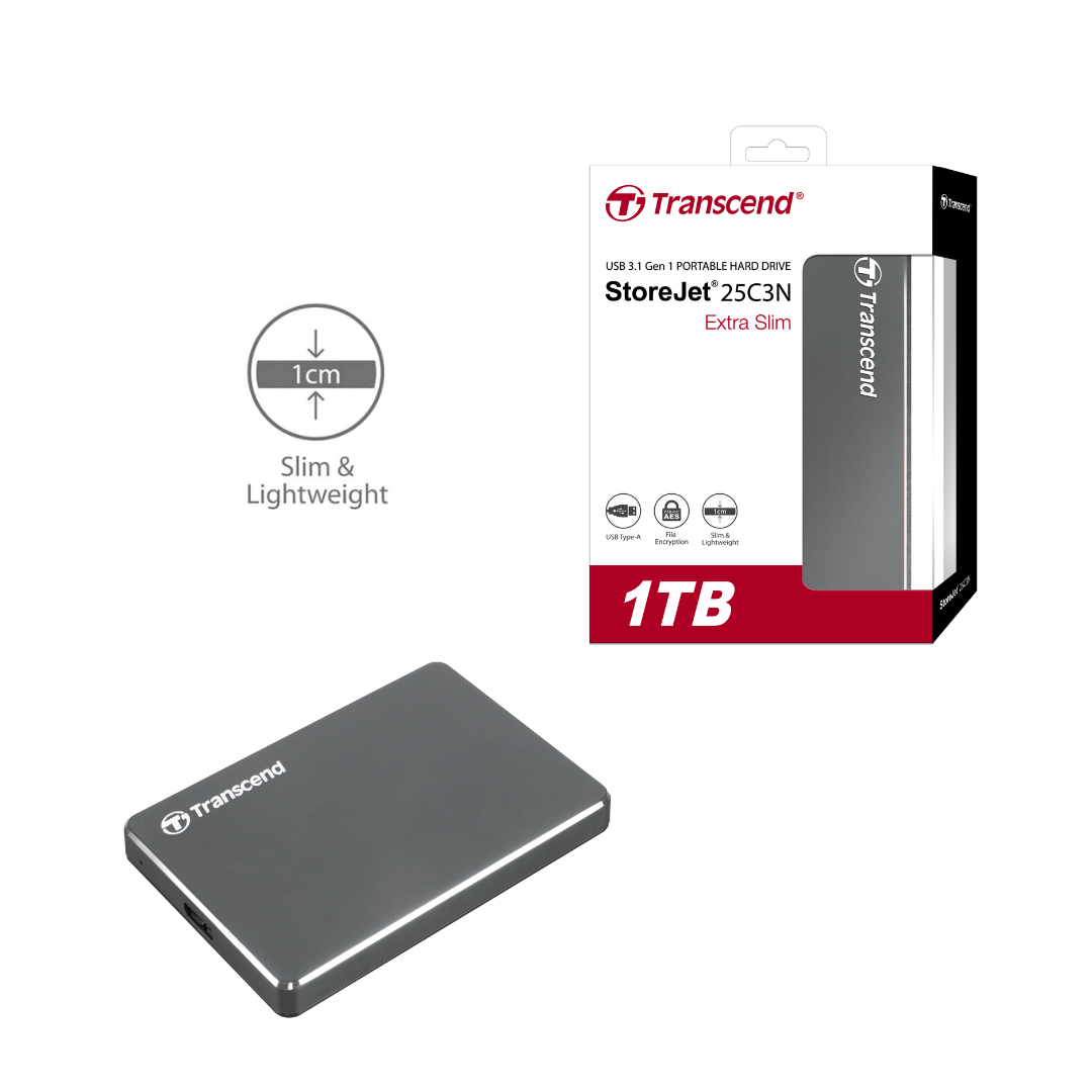 هارد خارجي Transcend StoreJet 25C3N 1TB USB 3.1 رمادي - 1