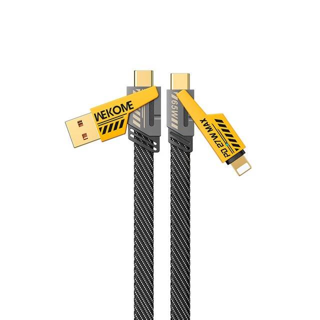 Wekome 4-in-1 USB to USB-C Cable 1.2m 65W Yellow - 1