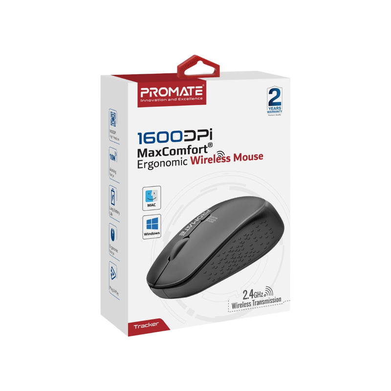 Promate MaxComfort 1600DPI Ergonomic 2.4G Wireless Mouse - 1