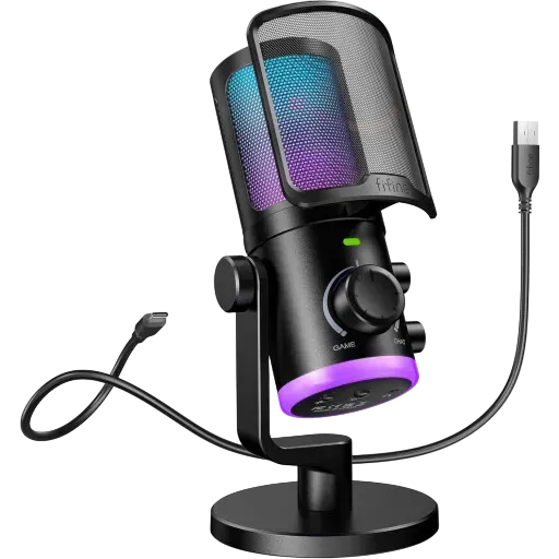 مايك Fifine AmpliGame A6 RGB كاردويد USB أسود - 1