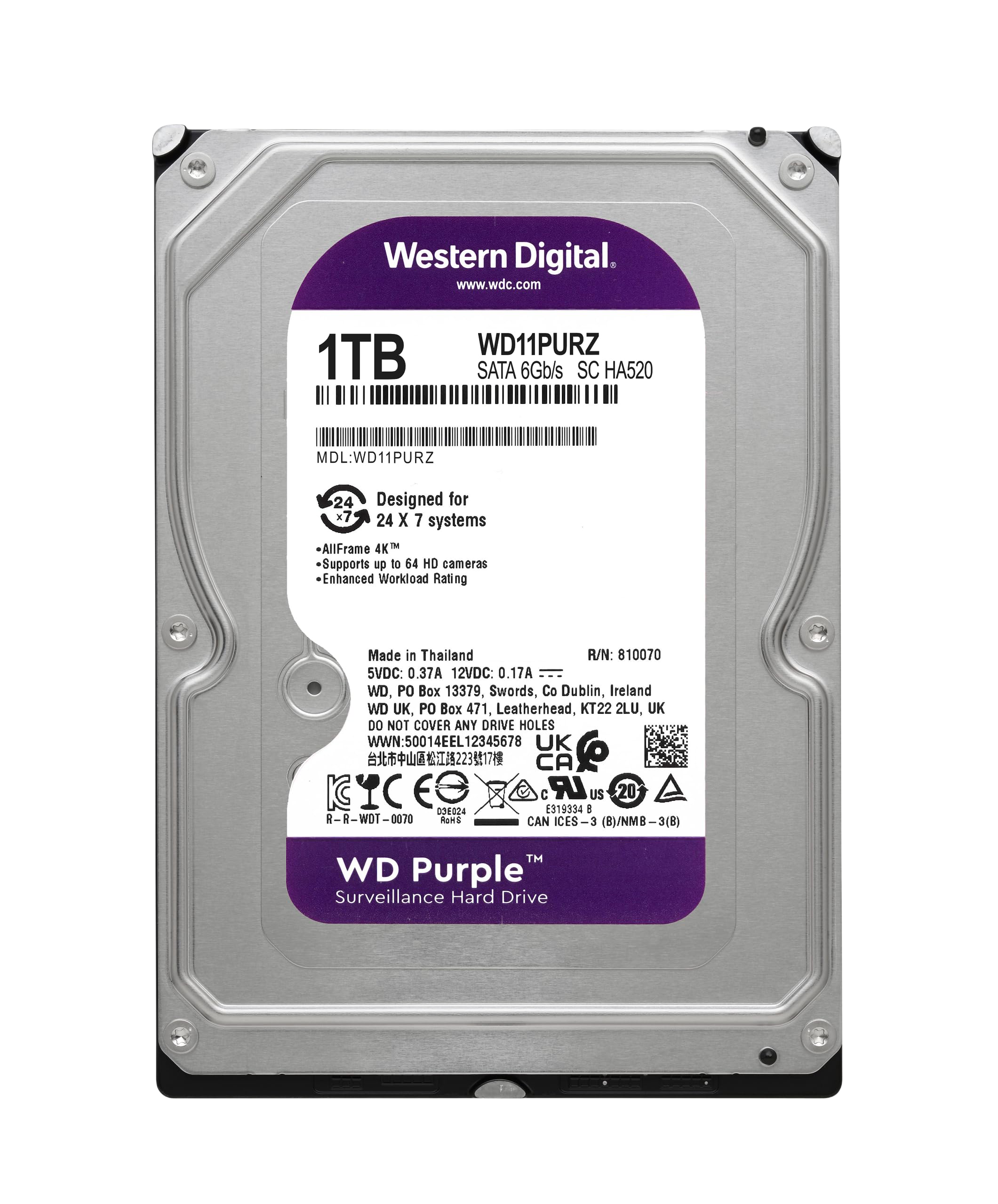 Western Digital Purple 1TB SATA 3.5in Internal HDD - 1