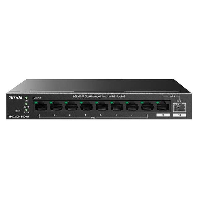 سويتش Tenda TEG2210P 8-Port 9GE PoE 120W 1SFP Cloud Managed - 1
