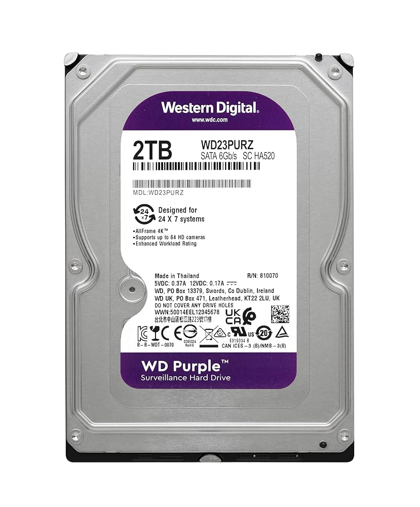 Western Digital Purple 2TB SATA 3.5in Internal HDD - 1