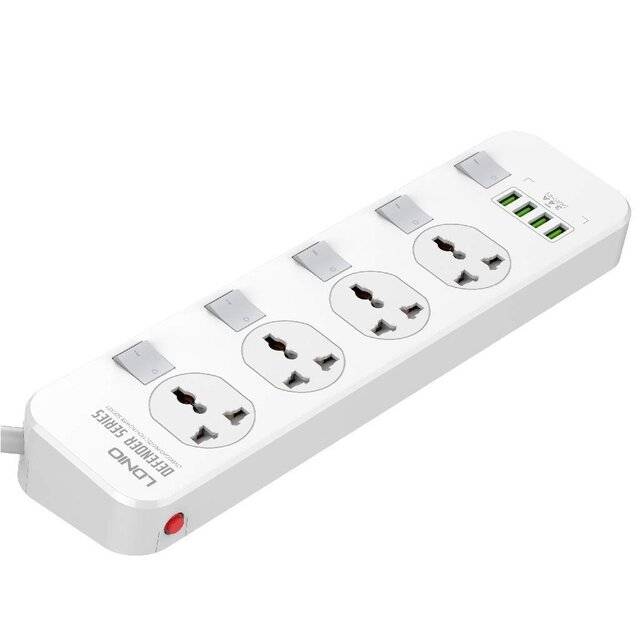 اكسسوار LDNIO SC4408 2500W باور ستريب بـ 4 منافذ، 4 USB، 2M أبيض - 1