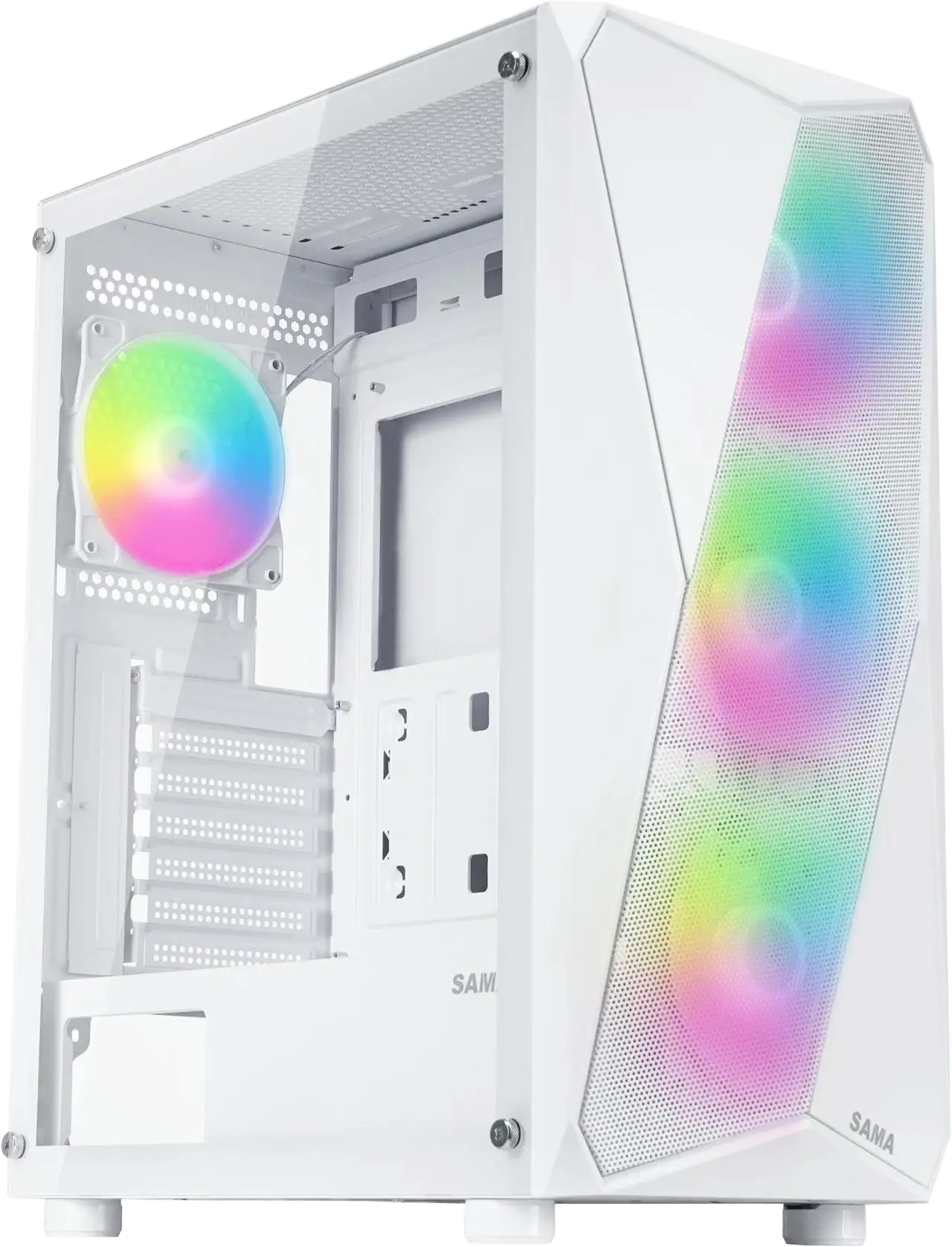 SAMA 3313 Mid-Tower ATX Case White Tempered Glass - 1