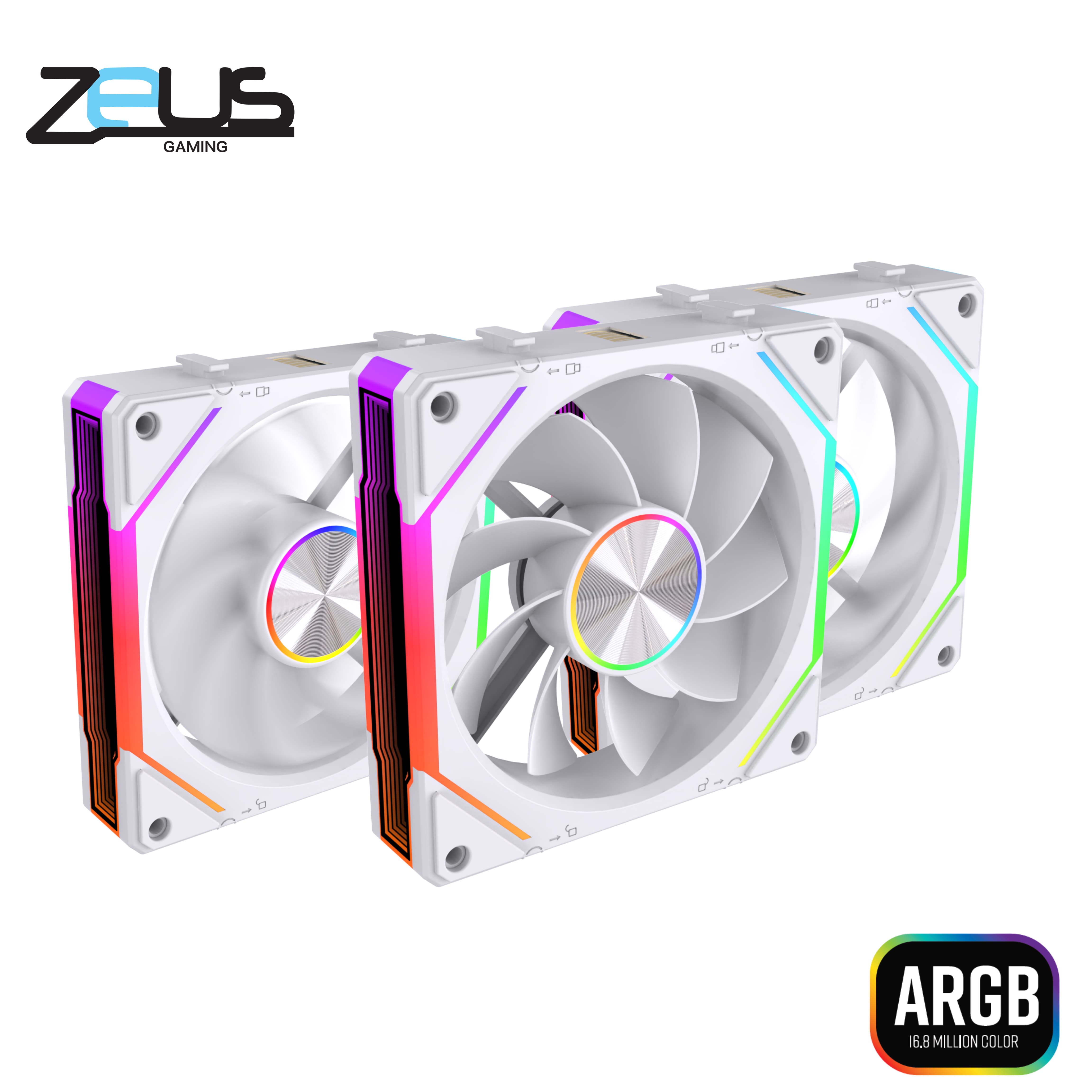 مبرد Zeus ZF-120 120mm هوائي أبيض ARGB Reverse - 1