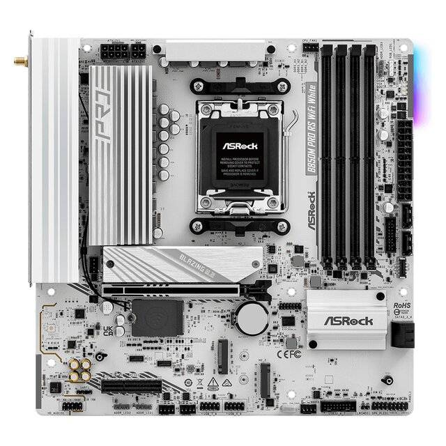 ASRock B850M Pro RS WiFi Micro-ATX Motherboard AM5 DDR5 White - 1