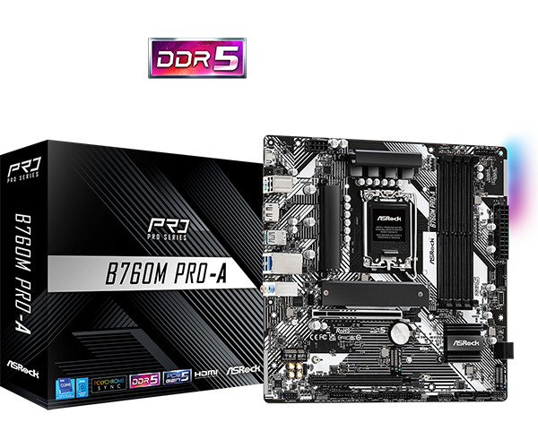 لوحة أم ASRock B760M Pro-A Intel B760 LGA1700 Micro ATX DDR5 - 1