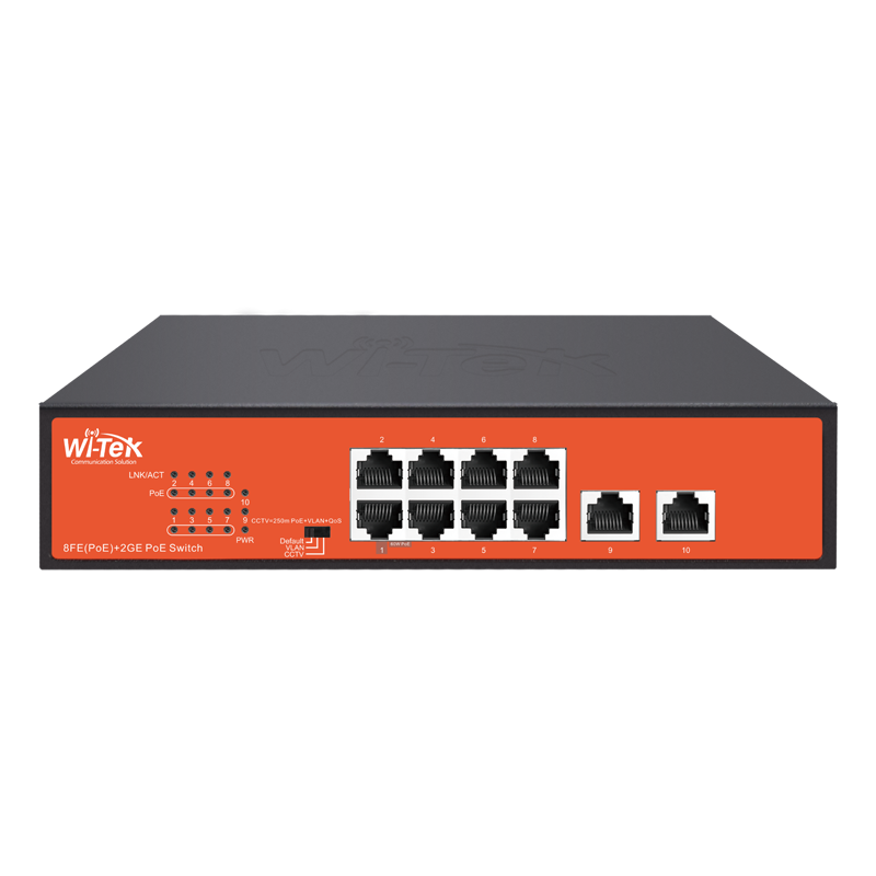 Wi-Tek WI-PS210G(V4) 8-Port PoE Switch with 2 Gigabit Uplinks 120W - 1