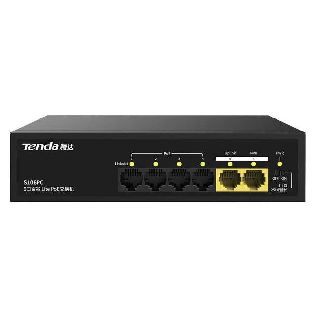 Tenda S106PC 6-Port 100M Unmanaged Network Switch with 4-Port PoE - 1