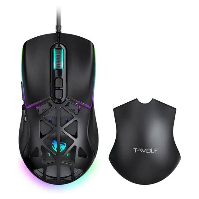 ماوس T-Wolf G520 12800 DPI سلكي RGB أسود - 1
