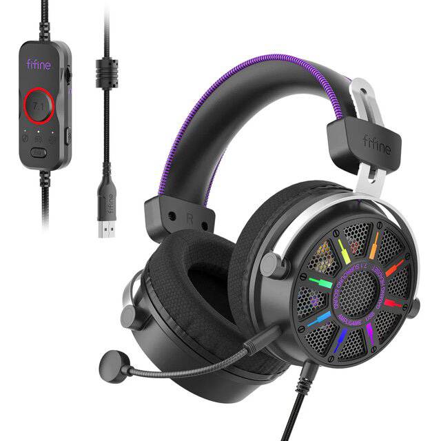 سماعات Fifine AmpliGame H19 7.1 Surround سلكي RGB Open-Back أسود - 1