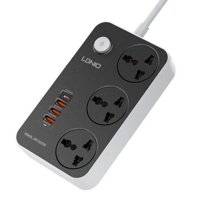 LDNIO SC3412 3-Outlet Power Strip 2500W with 20W USB-C PD QC3.0 - 1