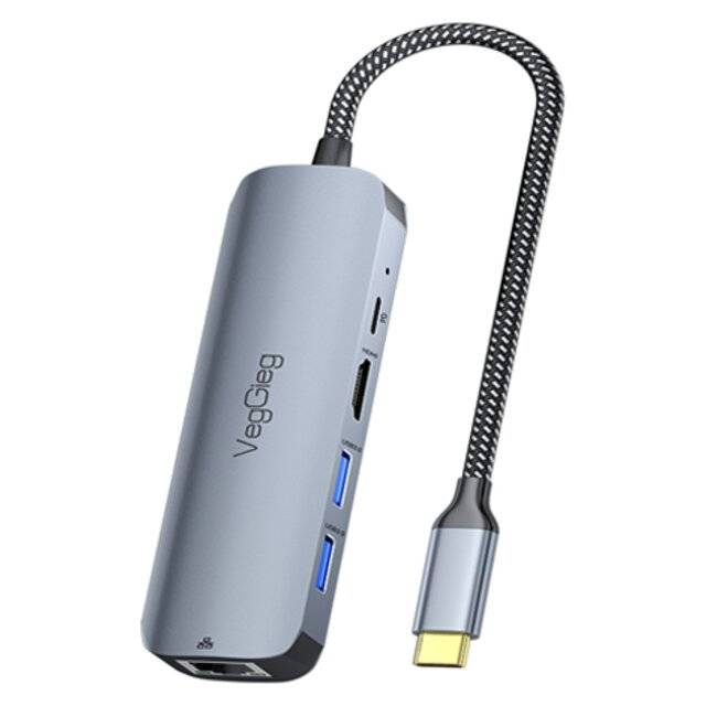 VegGieg V-TC05B 5-Port USB 3.0 Hub with HDMI & Ethernet 100W PD - 1