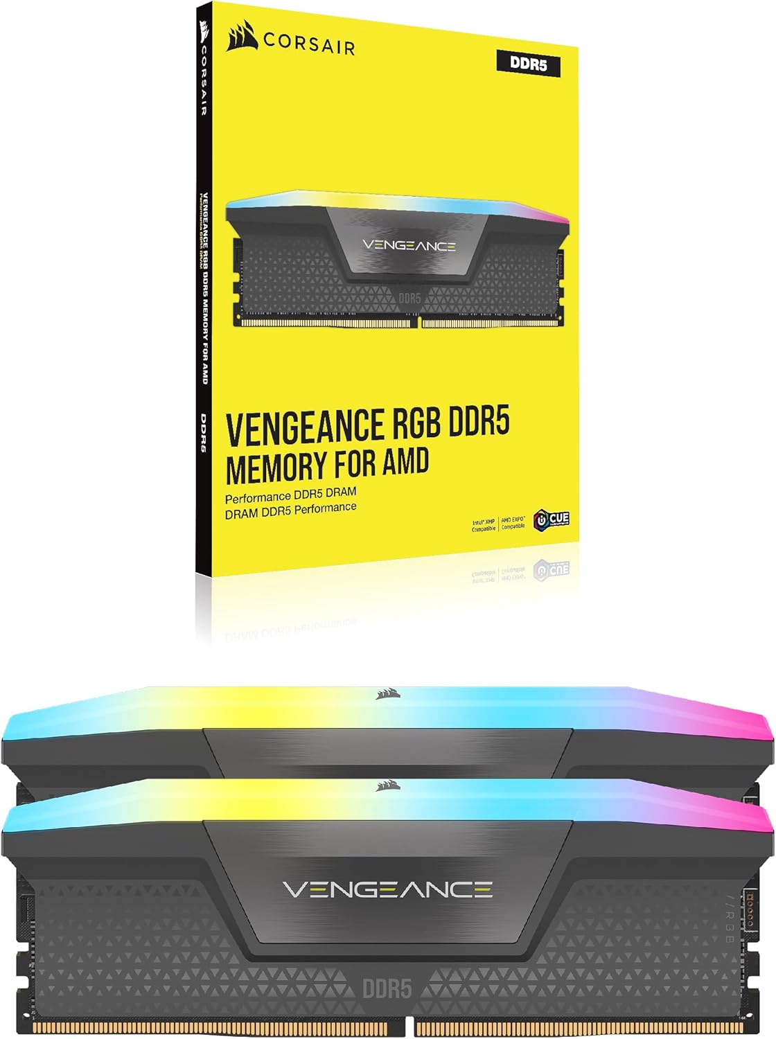 CORSAIR VENGEANCE RGB DDR5 32GB (2x16GB) 6000MHz CL38 Memory Kit - Black - 1